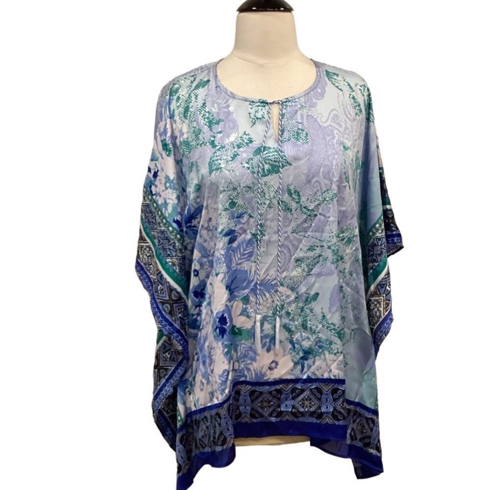 Susan Graver Printed Charmeuse Scarf Top small